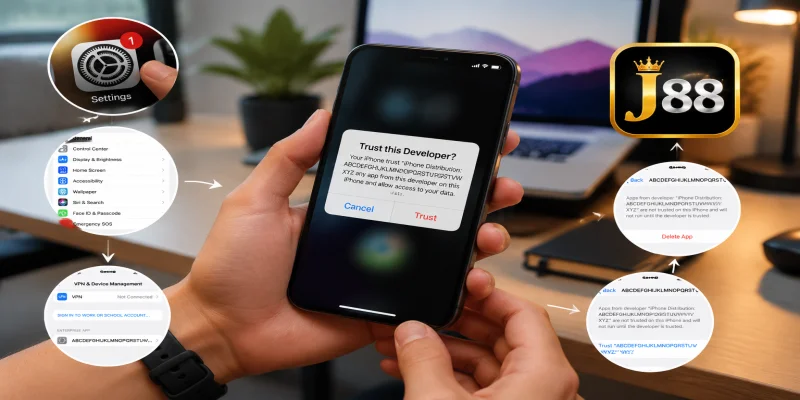 Các bước xác thực nhà phát triển tin cậy trên iPhone sau khi tải ứng dụng thành công