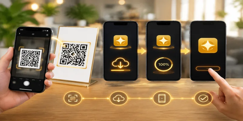 Giao diện các bước quét mã QR tải app j88 nhanh chóng dành cho hệ điều hành Android và iOS